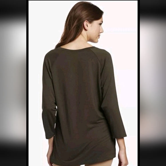 Natori Blouse Women XL Long Sleeve Brown Lace  Vneck Casual Minimalist - Picture 2 of 10